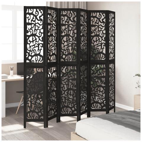 Divisorio Ambienti 6 Pannelli Nero Legno Massello Di Paulownia - Foto 3