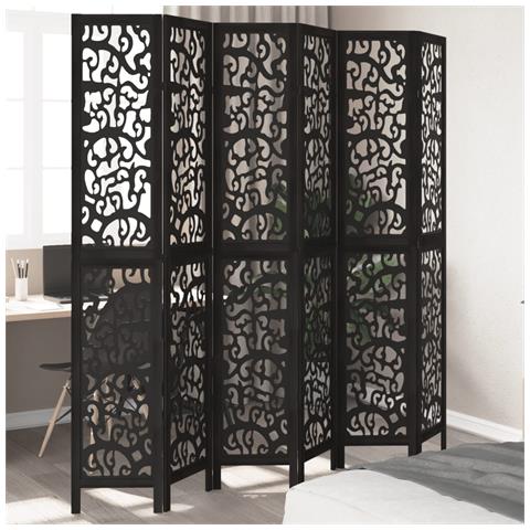 Divisorio Ambienti 6 Pannelli Nero Legno Massello Di Paulownia - Foto 1