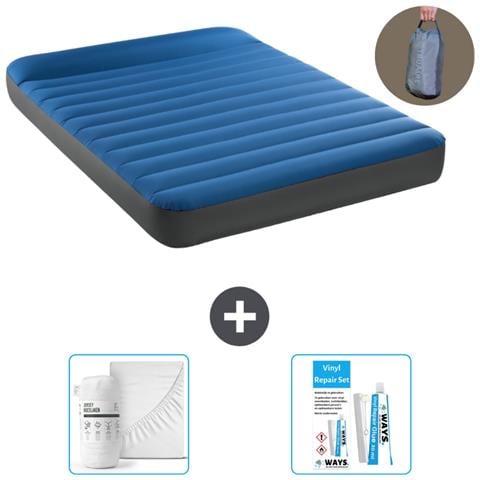 Set Materassino Gonfiabile - 191x137x22 Cm - Blu - Include Accessori Coordinati Cb16 - Foto 1
