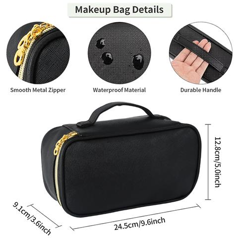 Beauty Case Nero In Pu Ad Ampia Capacità Con Scomparti - Foto 4