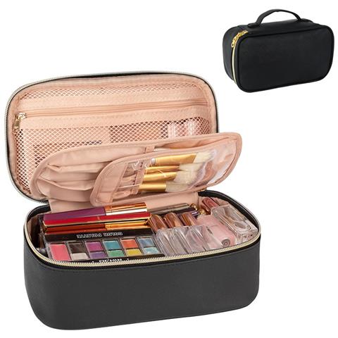 Beauty Case Nero In Pu Ad Ampia Capacità Con Scomparti - Foto 1