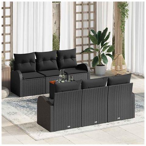 Set Divano Giardino 7 Pezzi con Cuscini Rattan Nero Acciaio - Foto 2