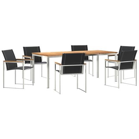 Set da Pranzo Giardino 7 Pezzi in Legno Massello di Acacia, Tavolo Pranzo Esterno 200x90x74.5 cm in Legno Massello di Acacia - Foto 1