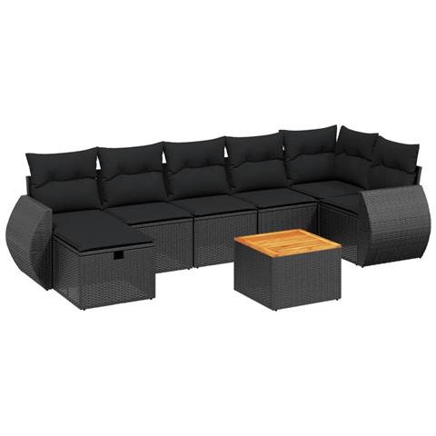 Set Divani da Giardino con Cuscini 8 pz Nero in Polyrattan - Foto 1
