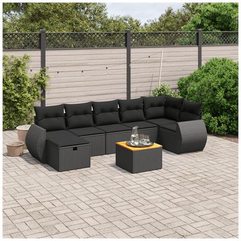 Set Divani da Giardino con Cuscini 8 pz Nero in Polyrattan - Foto 2