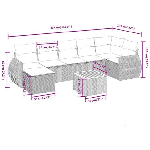 Set Divani da Giardino con Cuscini 8 pz Nero in Polyrattan - Foto 4