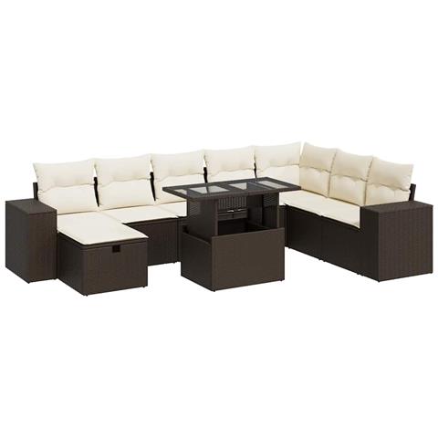 Set Divani da Giardino 9pz con Cuscini Marrone in Polyrattan - Foto 1