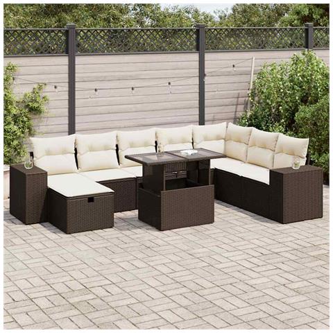 Set Divani da Giardino 9pz con Cuscini Marrone in Polyrattan - Foto 2