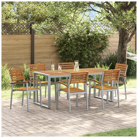 Set da Pranzo da Giardino in legno solido di acacia e metallo - Foto 2