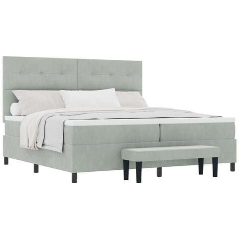 Letto con Rete a Molla e Materasso & Panca Grigio Chiaro 200x200 cm Velluto - Foto 1