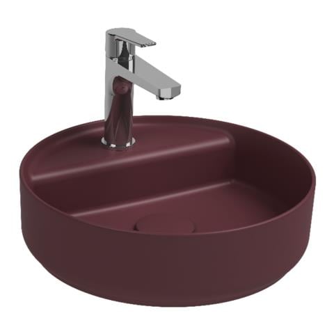Lavabo Tondo Da Appoggio Senza Troppo Pieno In Ceramica Con Foro Rubinetto - Bordeaux Opaco - Foto 1