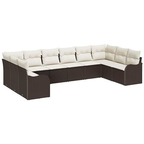Set Divano da Giardino 10 pcs Marrone e bianco Poly Rattan - Foto 1