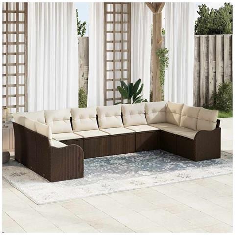 Set Divano da Giardino 10 pcs Marrone e bianco Poly Rattan - Foto 2
