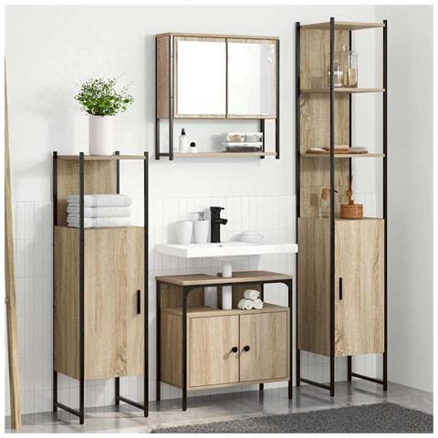 Set di mobili per il bagno con lo scaffale 4 pcs rovere sonoma - Foto 2