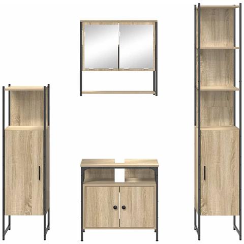 Set di mobili per il bagno con lo scaffale 4 pcs rovere sonoma - Foto 9