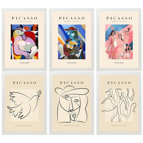 Nacnic Set Di 6 Stampe Künstlerischen Illustrationen Von Pablo Picasso Skizzen Sammlung Von Dekorationsgemälden Im Kunstgalerie Stil Weißer Rahmen A3 Cornice Bianca - Foto 1