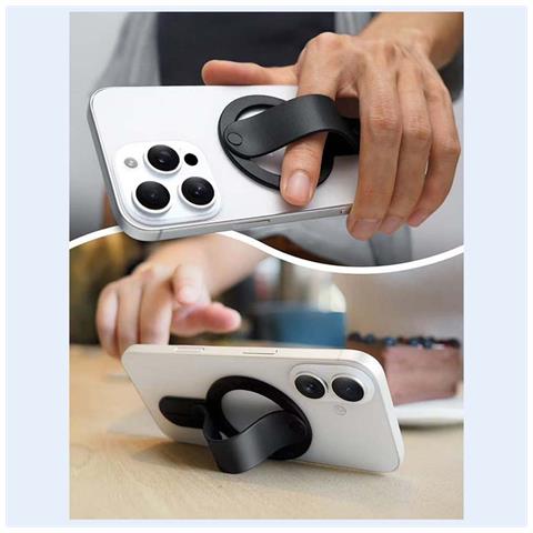 Supporto Magnetico Per Telefono Con Cinturino - Lega Di Alluminio E Tpu - Compatibile Con Ricarica Wireless Black - Foto 2