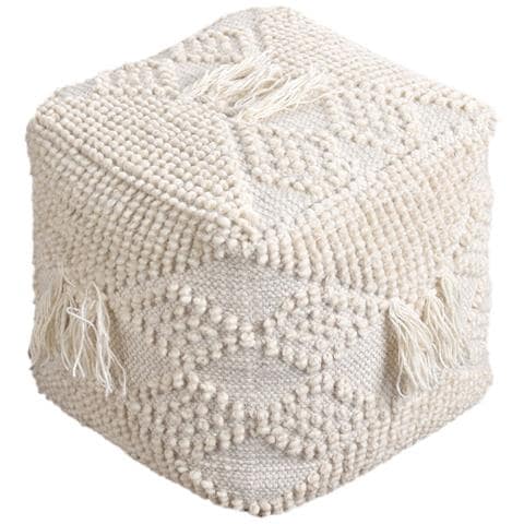 Odette - Pouf In Lana Avorio Con Decoro 40 X 40 - Foto 1