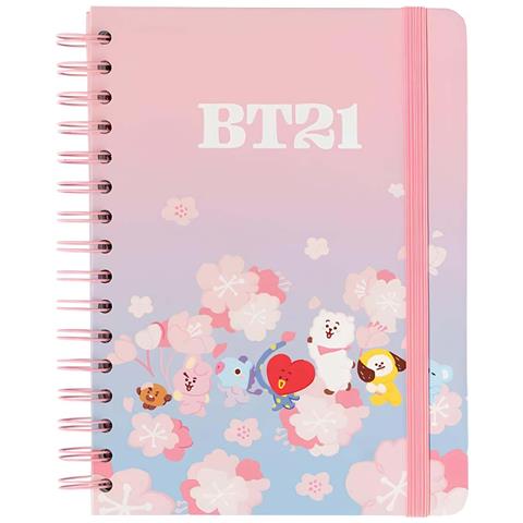 Quaderno A5 Rigido A Spirale 180 Pagine Motivo Puntini Bt21, Rosa - Foto 1