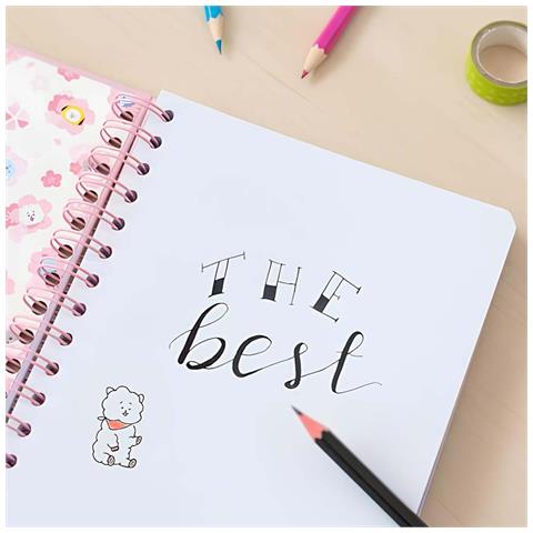 Quaderno A5 Rigido A Spirale 180 Pagine Motivo Puntini Bt21, Rosa - Foto 5