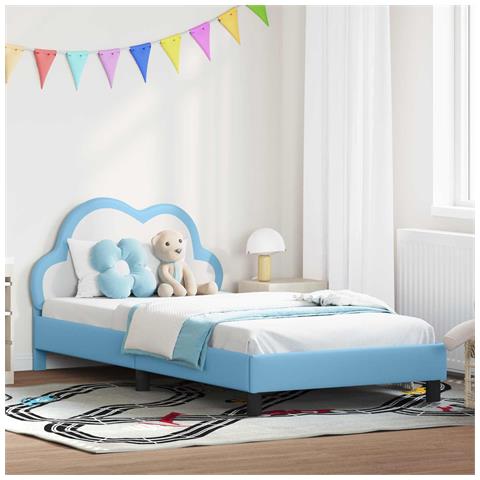 Struttura letto bambini con testata Blu 90 x 200 cm PU - Foto 2