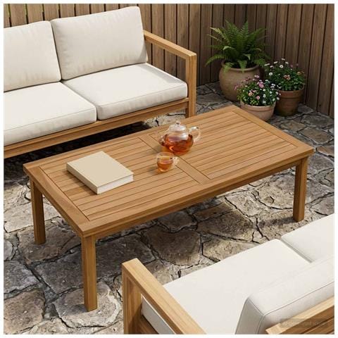 Piano del tavolo Rettangolare Legno di teak solido Naturale - Foto 2