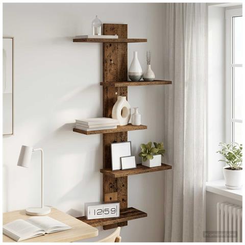 Mensola a muro flottante Legno antico 48,5 x 15 x 101 cm - Foto 2