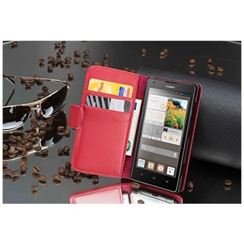Custodia Compatibile Con Huawei Ascend G700 In Rosso Cremisi - Coperchio Protettivo In Ecopelle Testurizzata E Tasca Per Carte Di Credito - Foto 2