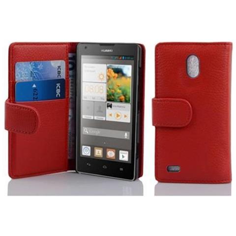 Custodia Compatibile Con Huawei Ascend G700 In Rosso Cremisi - Coperchio Protettivo In Ecopelle Testurizzata E Tasca Per Carte Di Credito - Foto 1