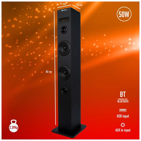 Skycharm - Sistema Di Altoparlanti 50w, Altoparlante A Torre, Compatibile Con La Tecnologia Bluetooth (usb / fm / aux In). Colore Nero - Foto 5