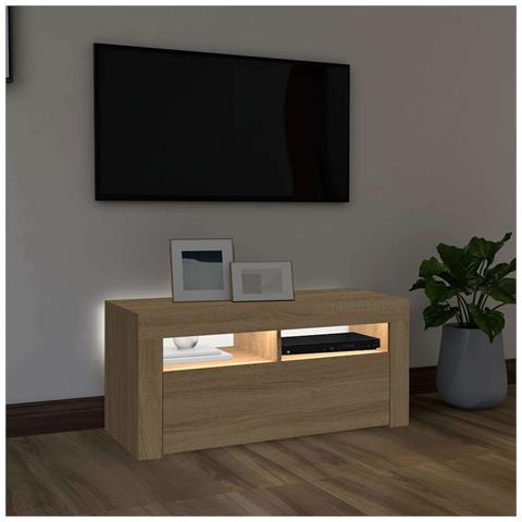 Mobile Porta TV con Luci LED Rovere Sonoma 90x35x40 cm - Foto 2
