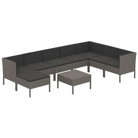 Set Divani Da Giardino 9 Pz Con Cuscini In Polyrattan Grigio - Foto 1