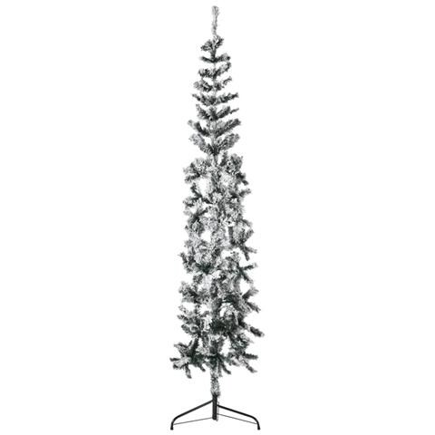 Albero Natale Artificiale Sottile a Metà Neve Fioccata 210 cm - Foto 1