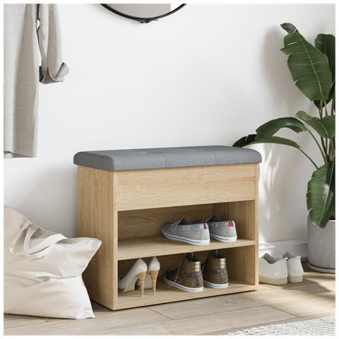 Panca Porta Scarpe Rovere Sonoma 62x32x50 Cm Legno Multistrato - Foto 3