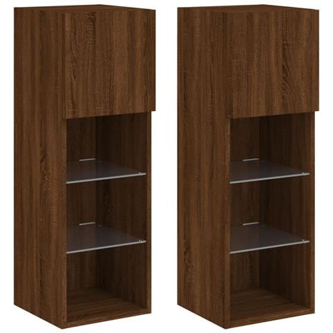 Mobili Porta Tv Con Luci Led 2 Pz Rovere Marrone 30,5x30x90 Cm - Foto 2