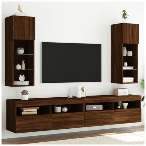 Mobili Porta Tv Con Luci Led 2 Pz Rovere Marrone 30,5x30x90 Cm - Foto 1