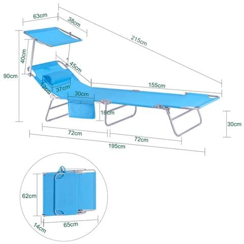 2 X Lettino Prendisole Pieghevole Cuscino E Tettuccio Regolabile 4 Angoli Di Reclinazione Con Organizer Blu, Ogs48-bx2 - Foto 2