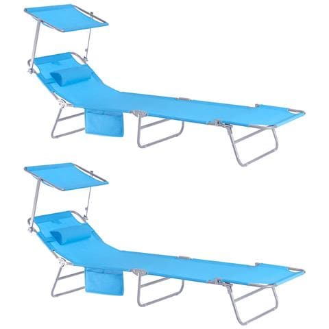 2 X Lettino Prendisole Pieghevole Cuscino E Tettuccio Regolabile 4 Angoli Di Reclinazione Con Organizer Blu, Ogs48-bx2 - Foto 1