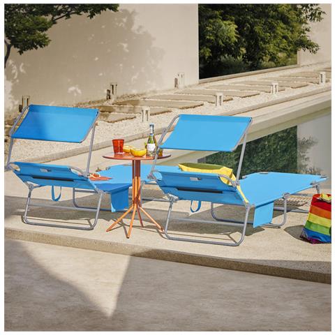 2 X Lettino Prendisole Pieghevole Cuscino E Tettuccio Regolabile 4 Angoli Di Reclinazione Con Organizer Blu, Ogs48-bx2 - Foto 8