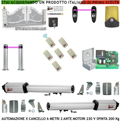Automazione Cancello 6 Metri 2 Ante Kit Motori Elettromeccanici 230 V Sblocco Corsa 500 Mm Spinta 2 Q.ali Centrale 2 C - Foto 1