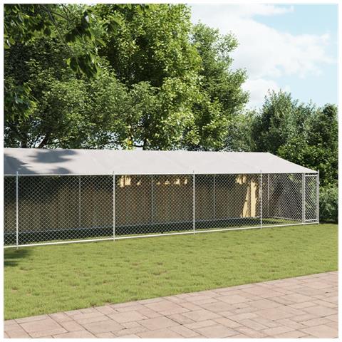 Gabbia Cani Con Tetto E Porta Grigia 10x2x2 M Acciaio Zincato - Foto 2