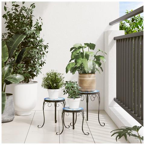 Supporti Per Piante 3 Pz Blu E Bianco In Ceramica - Foto 3