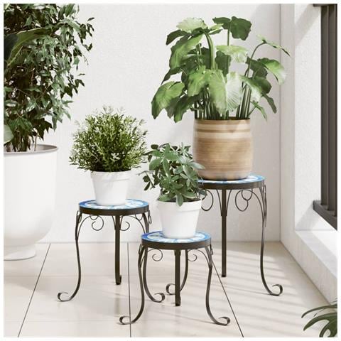 Supporti Per Piante 3 Pz Blu E Bianco In Ceramica - Foto 1