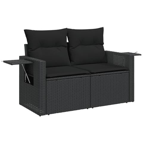 Divano Da Giardino Con Cuscini A 2 Posti Nero In Polyrattan - Foto 1