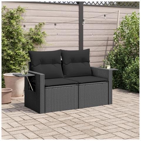 Divano Da Giardino Con Cuscini A 2 Posti Nero In Polyrattan - Foto 2