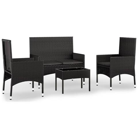 Set Divani Da Giardino 4 Pz Con Cuscini Nero In Polyrattan - Foto 1
