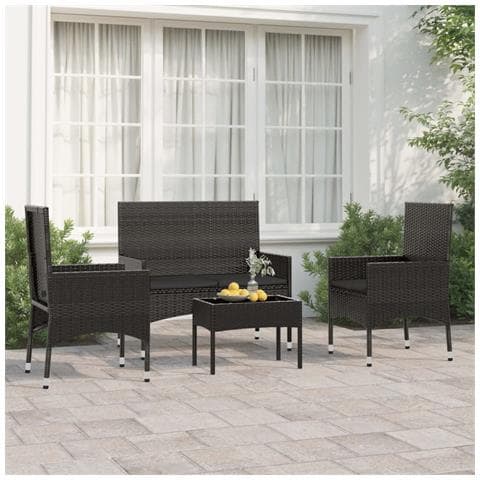 Set Divani Da Giardino 4 Pz Con Cuscini Nero In Polyrattan - Foto 8