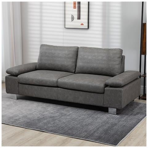 Divano 2 Posti Da Salotto E Ufficio Salvaspazio Con Seduta Imbottita E Braccioli Regolabili, 200x88x86 Cm, Grigio - Foto 6