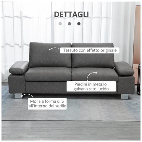 Divano 2 Posti Da Salotto E Ufficio Salvaspazio Con Seduta Imbottita E Braccioli Regolabili, 200x88x86 Cm, Grigio - Foto 2