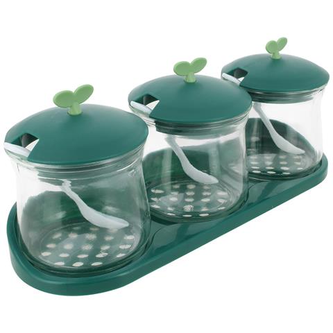 Set 3 Barattoli Per Spezie In Vetro Con Coperchi E Base In Plastica, Verde - Foto 5